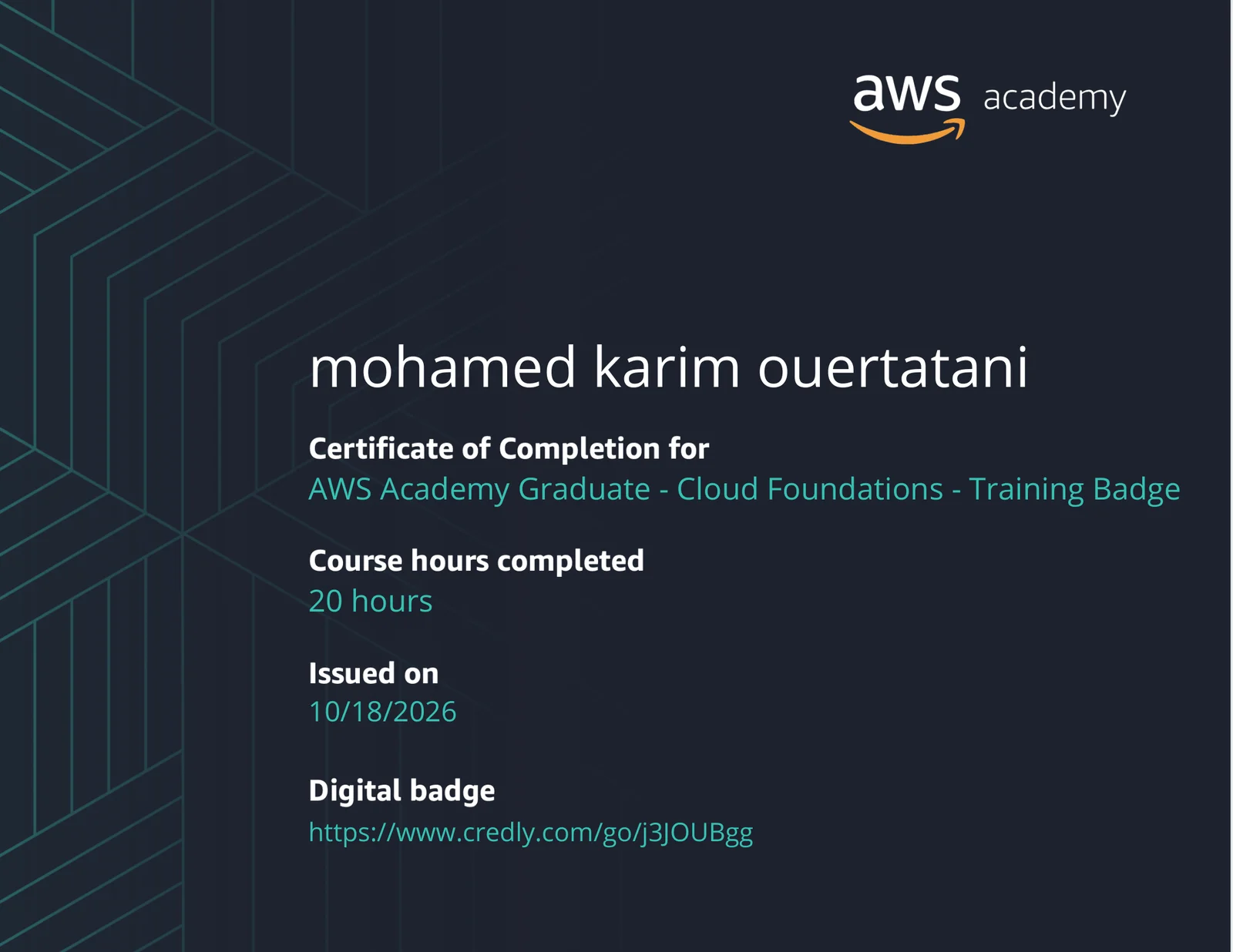AWS Academy Graduate – Cloud Foundations – Training Badge — AWS Academy
